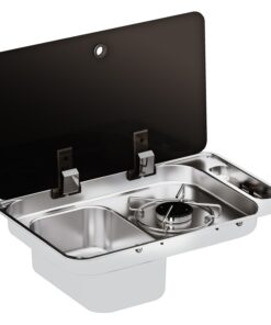 CAN Einbau-Gaskocher FL1324 mit 1 Kochfeld, Spüle links und Glasdeckel