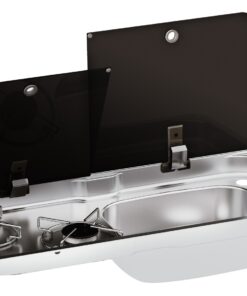 CAN Einbau-Gaskocher FL1765 mit 2 Kochfeldern, Spüle rechts, 2 Glasdeckel