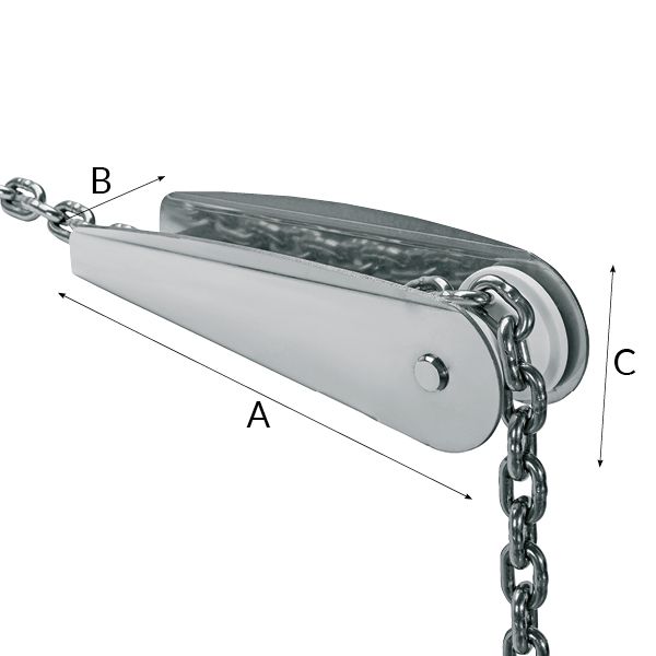 Ankerrolle rostfreier Stahl L=250mm B=50mm H=65mm für Kette D=8mm Ankerrolle rostfreier Stahl L=250mm B=50mm H=65mm für Kette D=8mm