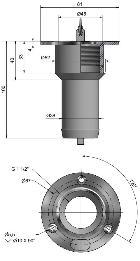 Roca Deckseinfüllstutzen gerade für Schlauch ID=50mm Roca Deckseinfüllstutzen gerade für Schlauch ID=50mm – Bild 2