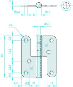 Roca Türscharnier rostfreier Stahl 37+37x85mm links Roca Türscharnier rostfreier Stahl 37+37x85mm links