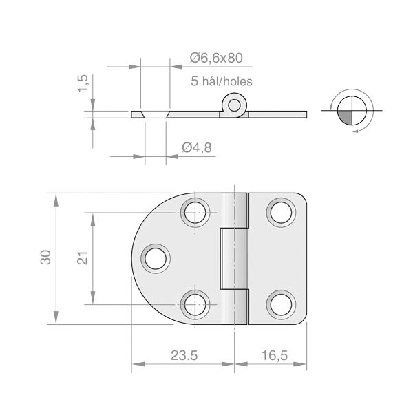 Roca Scharnier rostfreier Stahl 24+16,5x30mm verdeckt Roca Scharnier rostfreier Stahl 24+16,5x30mm verdeckt