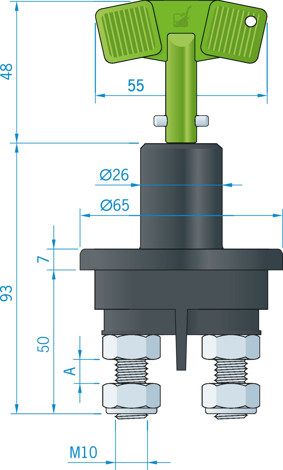 Roca Batteriehauptschalter gasdicht 250A-24V Roca Batteriehauptschalter gasdicht 250A-24V – Bild 2