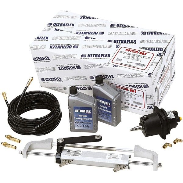 Ultraflex Hydrauliksteuerung für Aussenbordmotoren bis 84kW (115PS) - UP18. UC81-OBF. Hydraulikschlauch 2 x 6m. Fittinge. 2l Hydrauliköl Ultraflex Hydrauliksteuerung für Aussenbordmotoren bis 84kW (115PS) - UP18. UC81-OBF. Hydraulikschlauch 2 x 6m. Fittinge. 2l Hydrauliköl