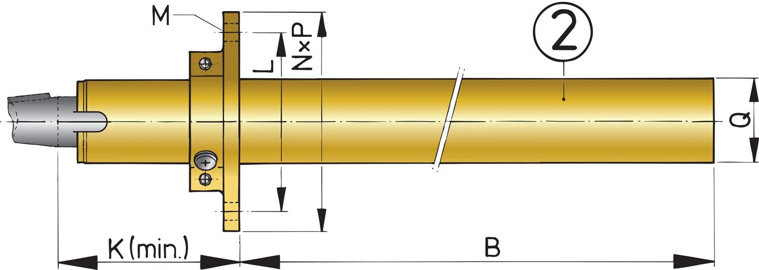 Vetus Bronze-Stevenrohr Ø 30 mm, L=500 mm VETUS bronze stern tube with cutlass bearing, 30mm, length500 mm