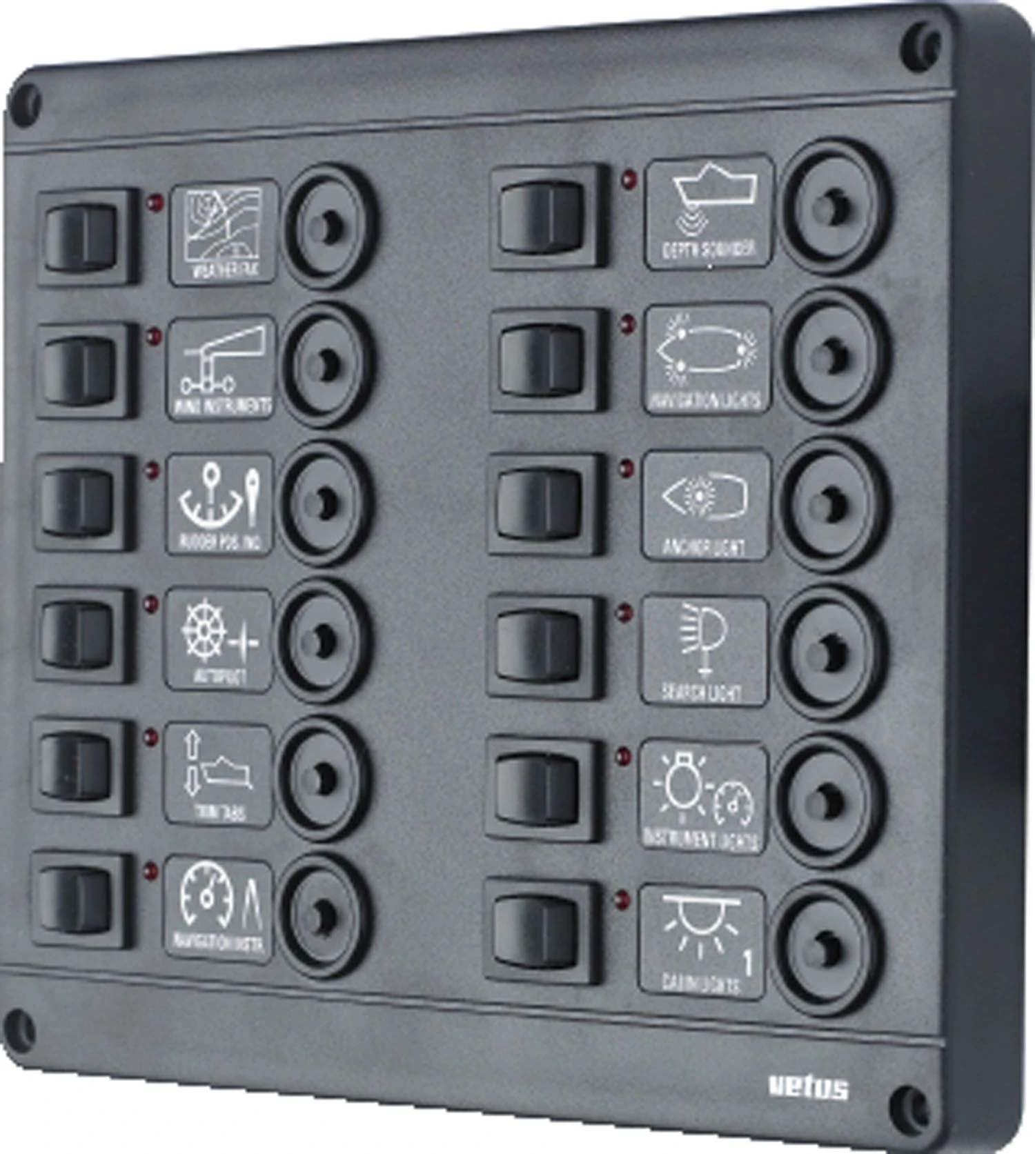 Vetus Schalterpaneel mit 12 Automatiksicherungen VETUS switch panel type P12 with 12 circuit breakers, 12 Volt