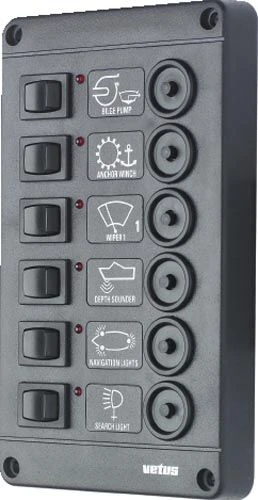 Vetus Schalterpaneel mit 6 Automatiksicherungen Switch panel type P6, 24V