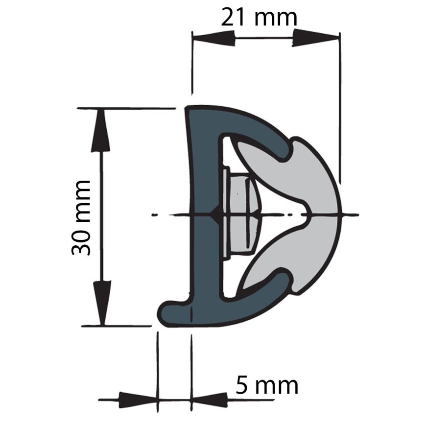 Vetus POLY-Scheuerleiste, ohne Keder 20m Vinyl Scheuerleiste, dunkelgrau, POLY 30 x 26 mm, exkl. Einlage - Länge 20 Meter - Preis pro Meter