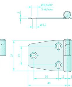 Roca Scharnier rostfreier Stahl B=18+48mm L=37mm links Roca Scharnier rostfreier Stahl B=18+48mm L=37mm links