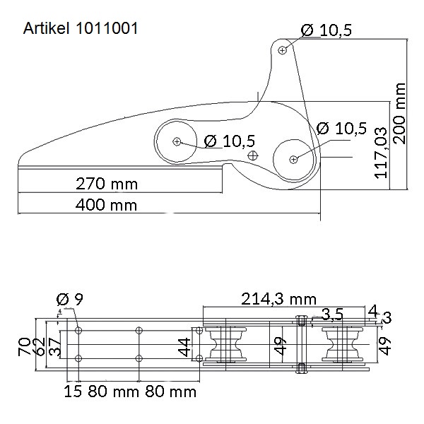 1852 Ankerrolle rostfreier Stahl max. 15kg Anker L=400mm – Bild 2
