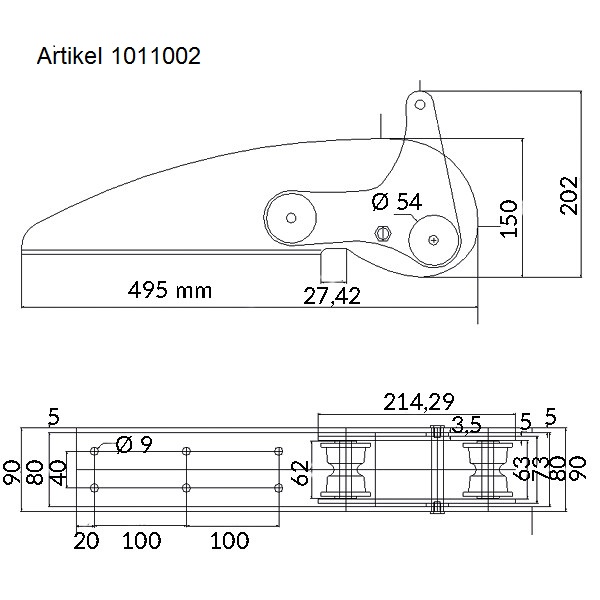 1852 Ankerrolle rostfreier Stahl max. 20kg Anker L=495mm – Bild 2