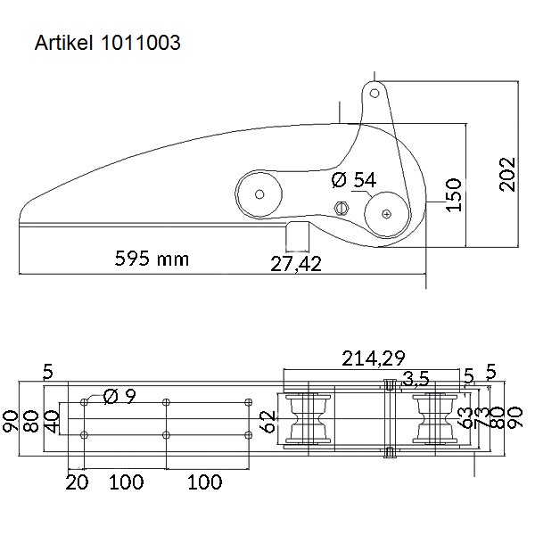 1852 Ankerrolle rostfreier Stahl max. 30kg Anker L=595mm – Bild 2