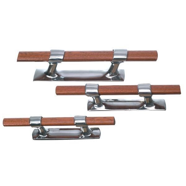 Klampe Messing verchromt mit Iroko-Holzstab Klampe Messing verchromt mit Iroko-Holzstab
