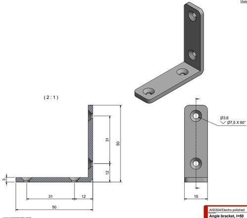 Roca Winkel rostfreier Stahl 50x15mm Roca Winkel rostfreier Stahl 50x15mm