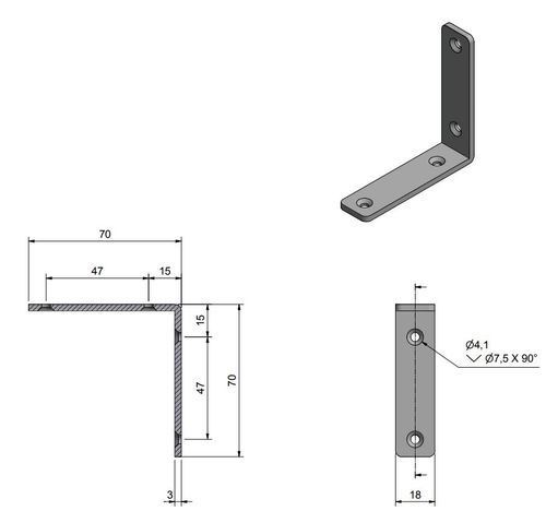 Roca Winkel rostfreier Stahl 70x18mm Roca Winkel rostfreier Stahl 70x18mm