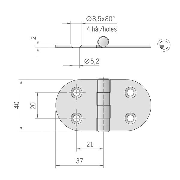 Scharnier Edelstahl 74 x 40mm Scharnier Edelstahl 74 x 40mm – Bild 2