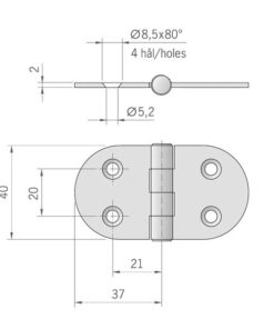 Roca Scharnier rostfreier Stahl 37+37x40mm Zentrum Roca Scharnier rostfreier Stahl 37+37x40mm Zentrum – Bild 2