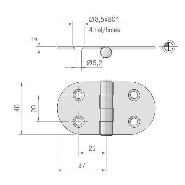 Roca Scharnier rostfreier Stahl 37+37x40mm verdeckt Roca Scharnier rostfreier Stahl 37+37x40mm verdeckt – Bild 2