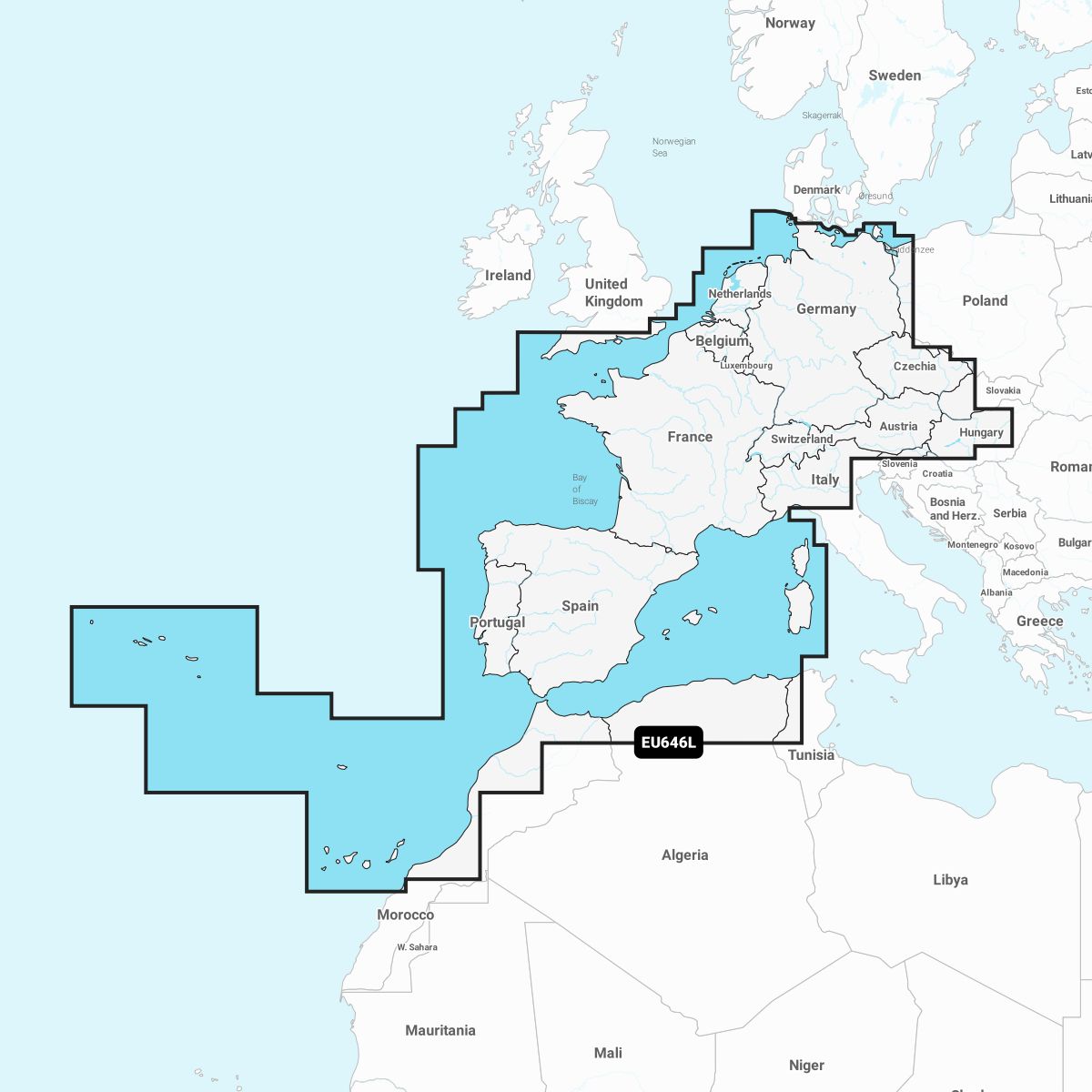 Garmin Navionics+ EU646L Deutschland, Benelux, Frankreich, Spanien, Portugal, Azoren, Afrika NW
