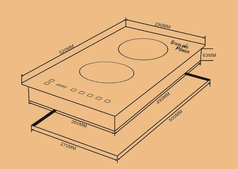 Sterling Induktionsherd 2-flammig zum Einbau L=495mm B=265mm 1200W/1800W Sterling Induktionsherd 2-flammig zum Einbau L=495mm B=265mm 1200W/1800W