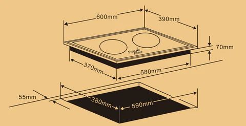 Sterling Induktionsherd 2-flammig zum Einbau L=365mm B=575mm 1800W/1800W Sterling Induktionsherd 2-flammig zum Einbau L=365mm B=575mm 1800W/1800W