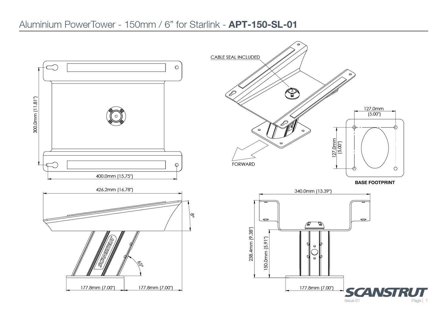 Scanstrut Power APT-150-SL-01 Aufbausockel Aluminium H=150mm weiss für Starlink Flat Gigh-Performance Scanstrut Power APT-150-SL-01 Aufbausockel Aluminium H=150mm weiss für Starlink Flat Gigh-Performance