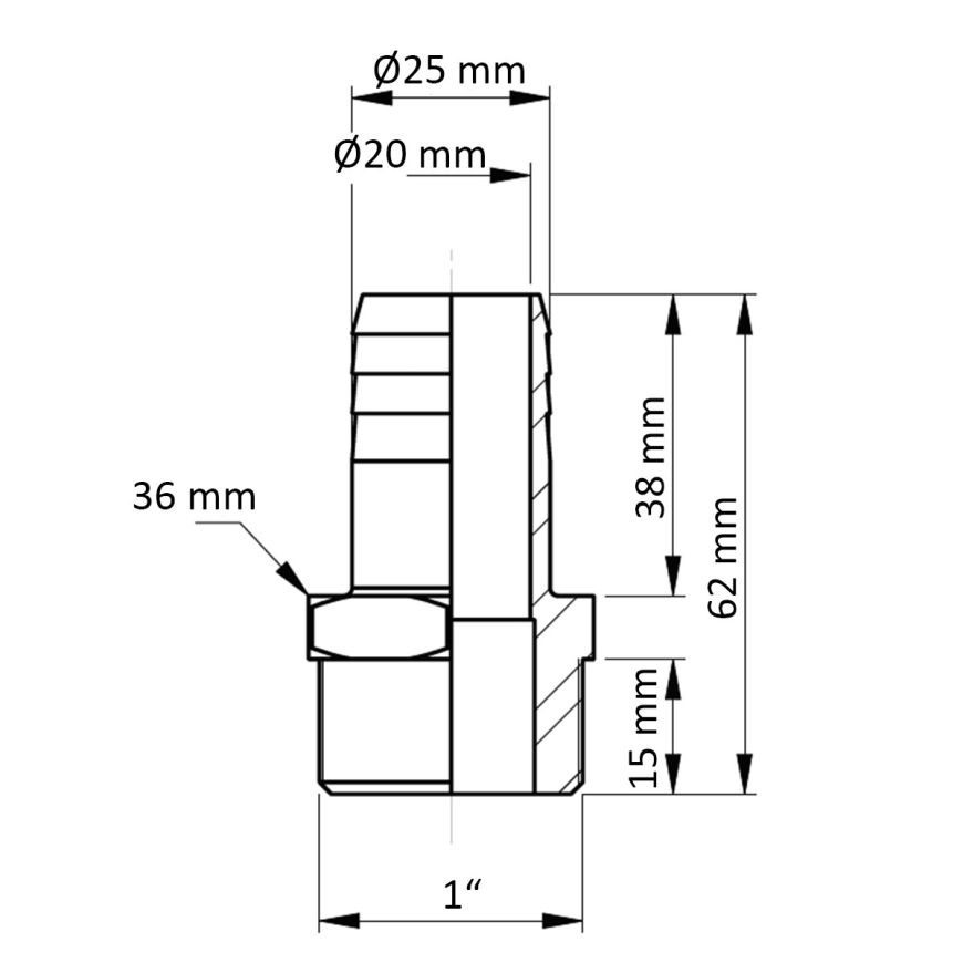 Vetus Schlauchtülle m. Außengewinde G 1' Bronze Schlauchtülle G1 x 25 mm, mit Außengewinde