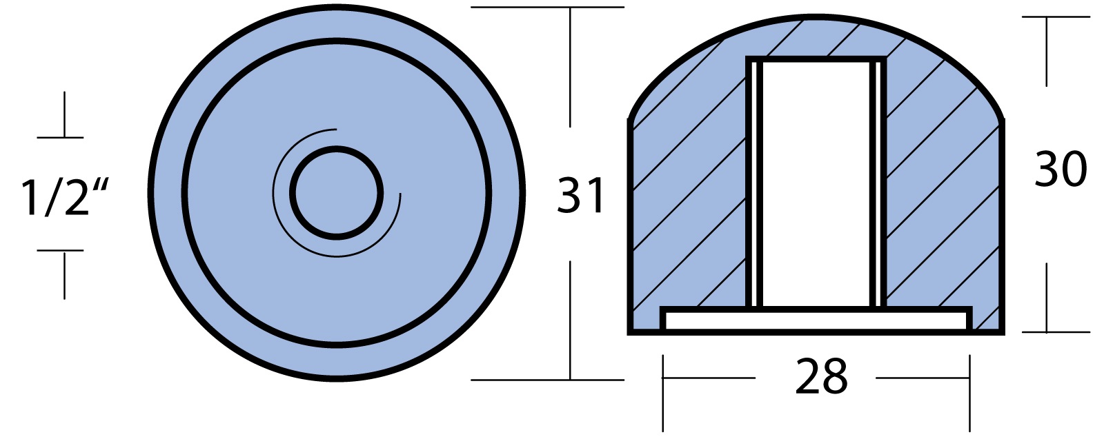 Propelleranode, Mutter Mg 31mm 1/2'UNC für Mercury Alpha I, Bravo I Propelleranode, Mutter Mg 31mm 1/2'UNC für Mercury Alpha I, Bravo I