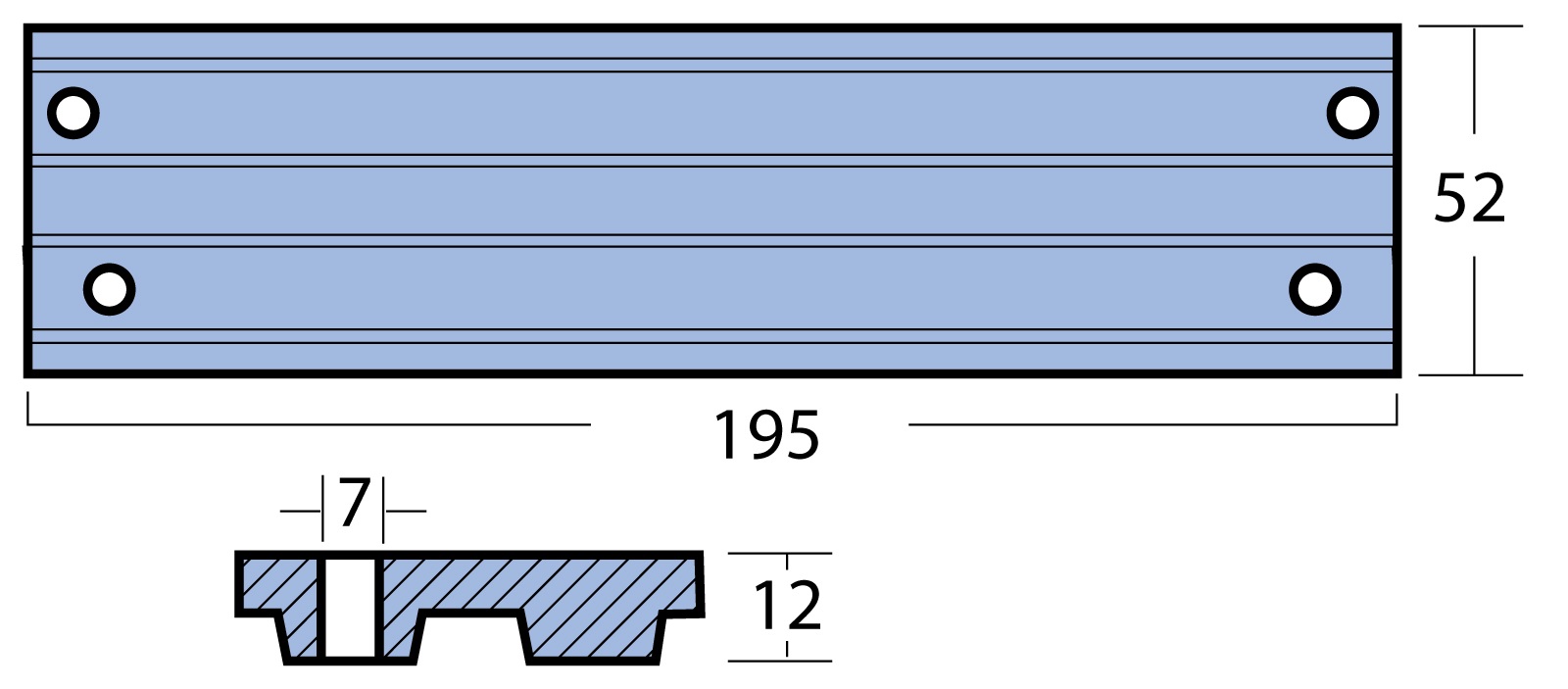 Plattenanode Alu 195x52x12mm für Mercury 40PS bis Verado 135/150/175 Plattenanode Alu 195x52x12mm für Mercury 40PS bis Verado 135/150/175