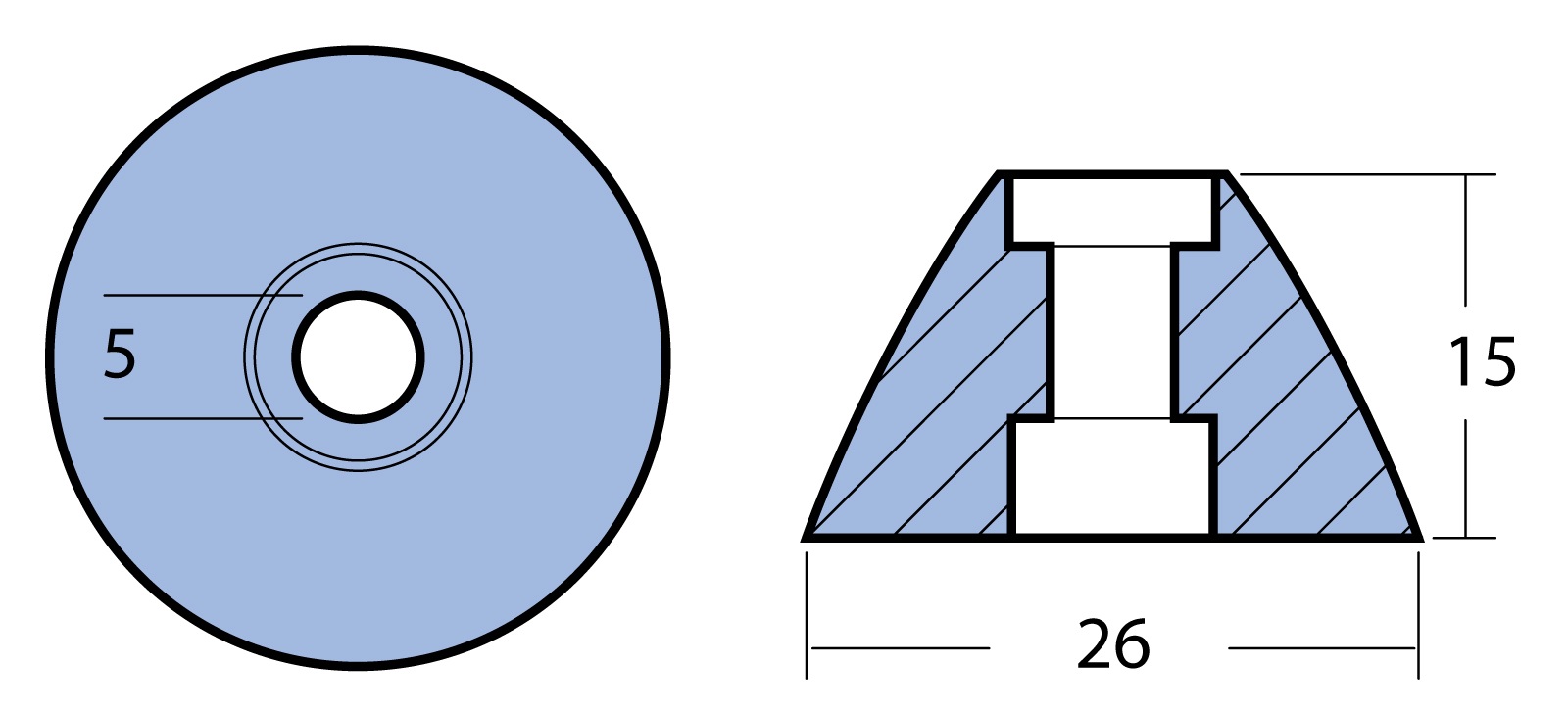 Propelleranode, Mutter Zn 26mm, Bohrung 5mm für Sleipner Seitenstrahlruder Propelleranode, Mutter Zn 26mm, Bohrung 5mm für Sleipner Seitenstrahlruder