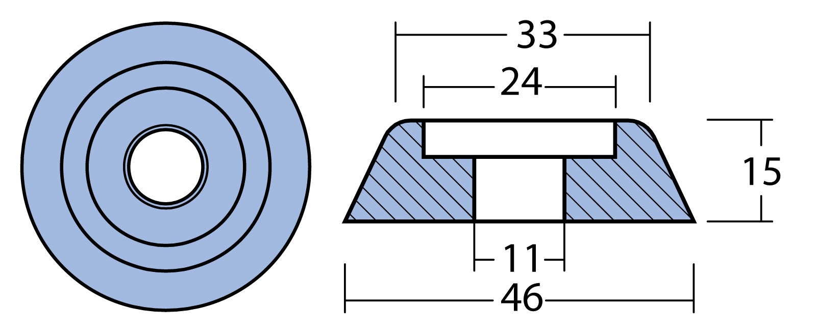 Telleranode Zn 45mm, Bohrung 11mm für Lewmar Seitenstrahlruder Telleranode Zn 45mm, Bohrung 11mm für Lewmar Seitenstrahlruder
