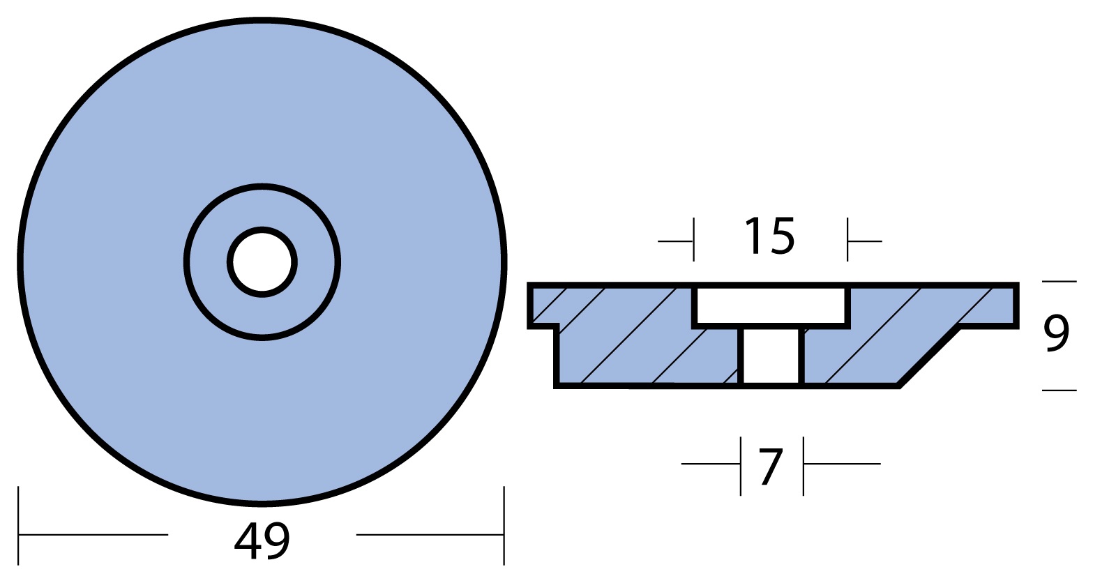 Scheibenanode Zn 49mm, Bohrung 7mm für Suzuki 9,9/15PS Scheibenanode Zn 49mm, Bohrung 7mm für Suzuki 9,9/15PS