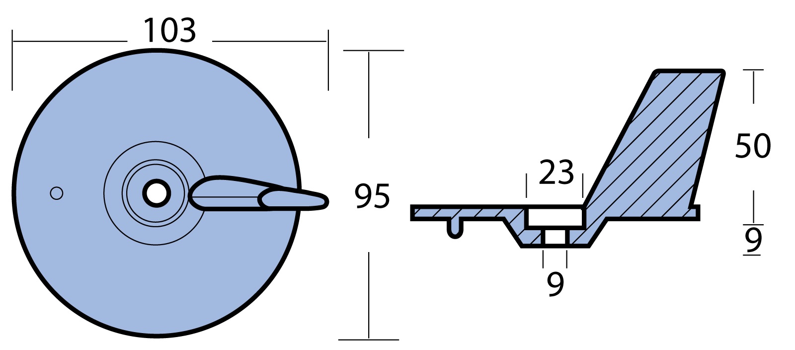 Finnenanode Alu 94mm, Bohrung 8,5mm für Honda BF 25-50PS Finnenanode Alu 94mm, Bohrung 8,5mm für Honda BF 25-50PS
