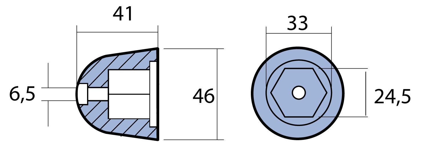 Propelleranode, Mutter Zn 49mm, Bohrung 6mm für Sleipner Seitenstrahlruder Propelleranode, Mutter Zn 49mm, Bohrung 6mm für Sleipner Seitenstrahlruder