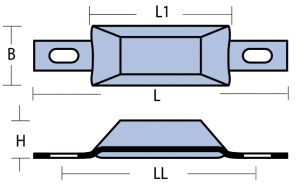 Rumpfanode zum Anschr., rechteckig Zn 127x62x28mm + Laschen Rumpfanode zum Anschr., rechteckig Zn 127x62x28mm + Laschen