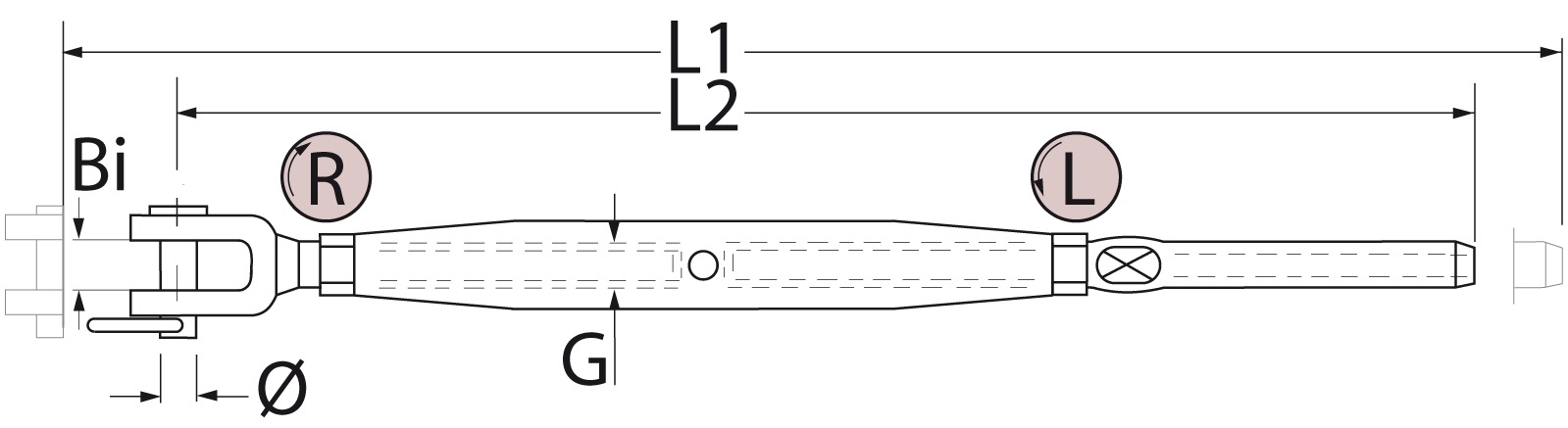 Wantenspanner M5 Gabel/Terminal 2.5mm Ø Bolzen 5mm Wantenspanner M5 Gabel/Terminal 2.5mm Ø Bolzen 5mm
