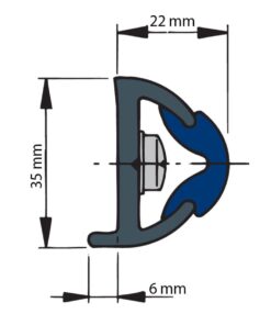 Vetus POLY-Scheuerleiste, ohne Keder 20m Vinyl Scheuerleiste, dunkelgrau, POLY 35 x 28 mm, exkl. Einlage - Länge 20 Meter - Preis pro Meter