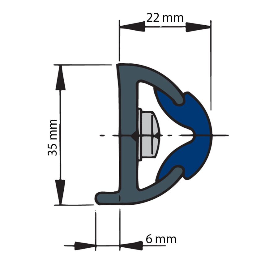 Vetus POLY-Scheuerleiste, ohne Keder weiß 20m Vinyl Scheuerleiste, weiß, POLY 35 x 28 mm, exkl. Einlage - Länge 20 Meter - Preis pro Meter